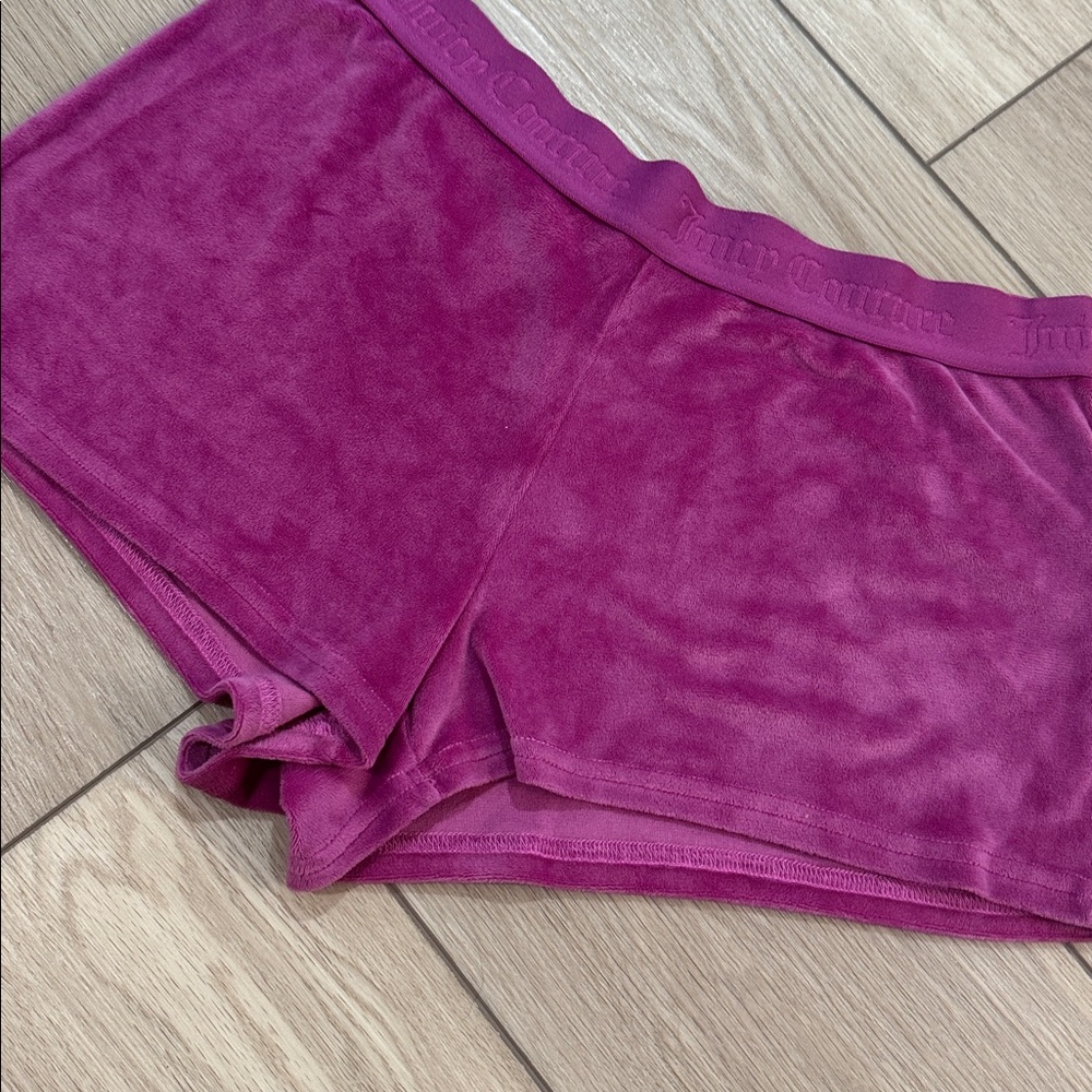Y2K Juicy Loungewear Velour Shorts Sz M| Pink Sparkle Sleep 90s Comfy Spellout - Picture 4 of 5